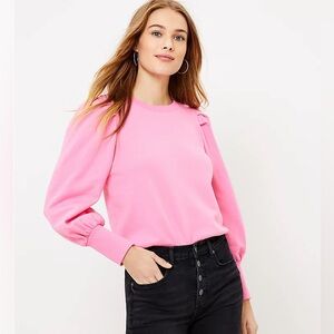 LOFT Puff Sleeve Cotton Sweatshirt